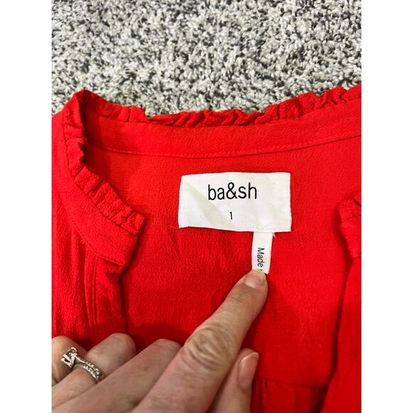 Ba&sh Track Grenadine Lady Dress Long Sleeve V Neck Shift Dress 1 Womens S Red - Picture 3 of 9